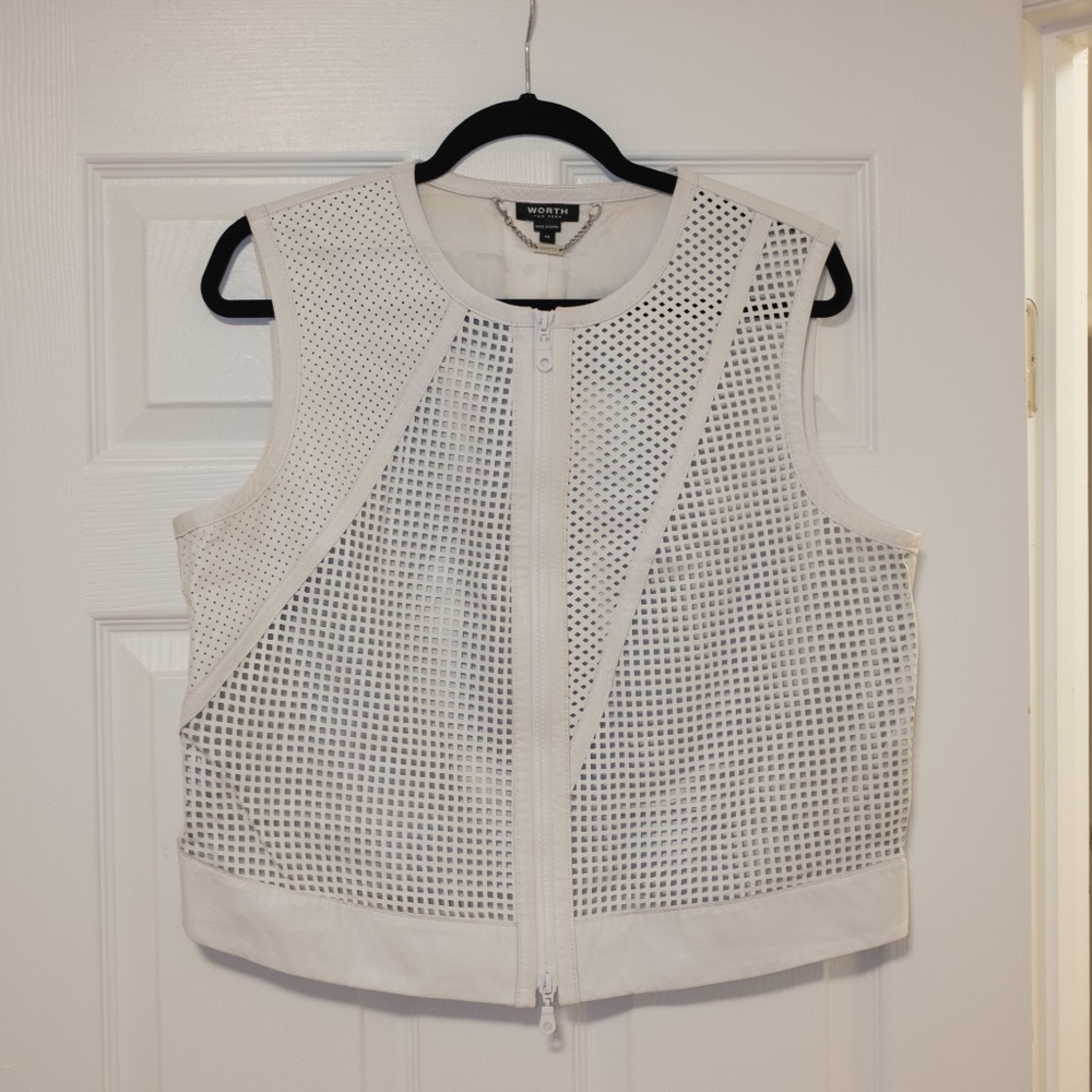 100% Leather Worth White Perforated Vest with Zipper